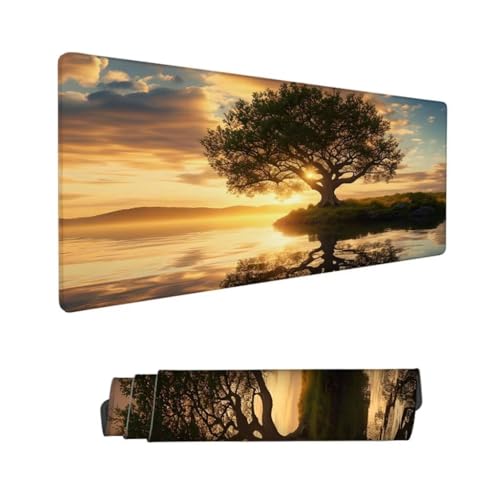 Gaming Mauspad XXL, Mauspad Sonnenaufgang Mousepad 1200x600mm, Schreibtischunterlage Baum Mousepad, Wasserdicht Mouse Pad, Verbessert Präzision und Geschwindigkeit, Gaming-Mauspads für PC Hs-100 von Hsqpoobd