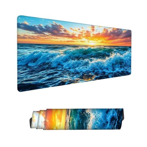 Gaming Mauspad XXL, Mauspad Sonnenaufgang Mousepad 700x400mm, Schreibtischunterlage Wellen Mousepad, Wasserdicht Mouse Pad, Verbessert Präzision und Geschwindigkeit, Gaming-Mauspads für PC Hs-152 von Hsqpoobd