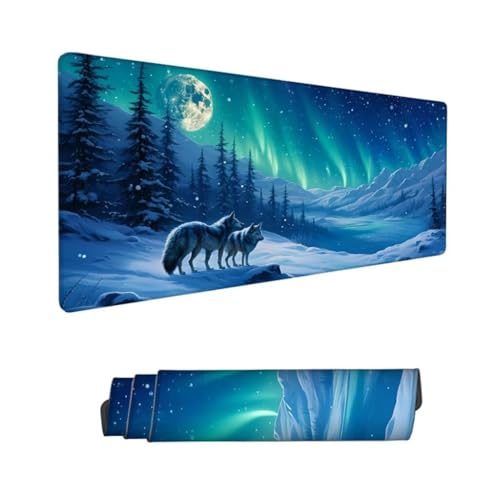 Gaming Mauspad XXL,Mauspad Aurora Mousepad 1600x800x3mm,Schreibtischunterlage Wolf Mousepad,Wasserdicht Anti-Rutsch Mouse Pad,Verbessert Präzision und Geschwindigkeit,Gaming-Mauspads für PC Hs-690 von Hsqpoobd