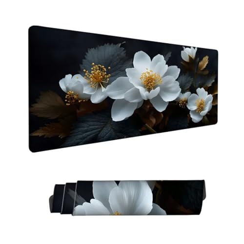 Gaming Mauspad XXL,Mauspad Blume Mousepad 1200x600x3mm,Schreibtischunterlage Weiß Mousepad,Wasserdicht Anti-Rutsch Mouse Pad,Verbessert Präzision und Geschwindigkeit,Gaming-Mauspads für PC Hs-118 von Hsqpoobd