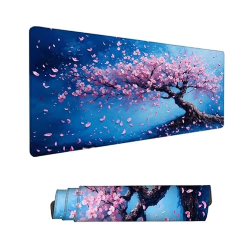 Gaming Mauspad XXL,Mauspad Kirschblüten Mousepad 700x400mm,Schreibtischunterlage Blau Mousepad,Wasserdicht Anti-Rutsch Mouse Pad,Verbessert Präzision und Geschwindigkeit,Gaming-Mauspads für PC Hs-490 von Hsqpoobd