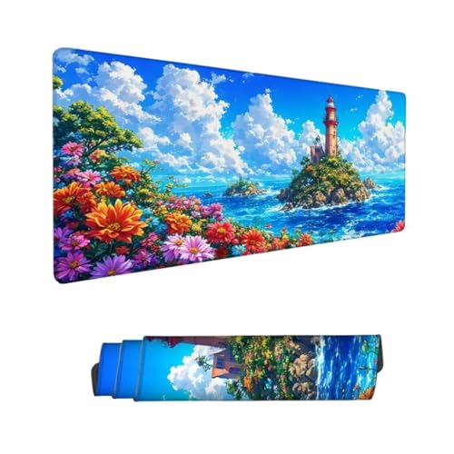 Gaming Mauspad XXL,Mauspad Meer Mousepad 1600x800x3mm,Schreibtischunterlage Leuchtturm Mousepad,Wasserdicht Anti-Rutsch Mouse Pad,Verbessert Präzision und Geschwindigkeit,Gaming-Mauspads für PC Hs-146 von Hsqpoobd