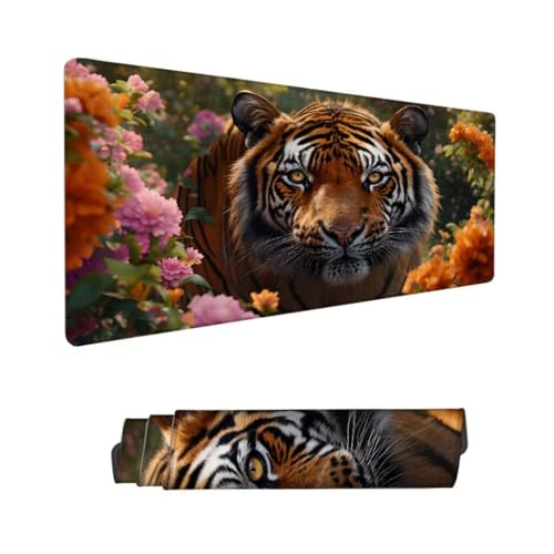 Gaming Mauspad XXL,Mauspad Tiger Mousepad 900x400x3mm,Schreibtischunterlage Blume Mousepad,Wasserdicht Anti-Rutsch Mouse Pad,Verbessert Präzision und Geschwindigkeit,Gaming-Mauspads für PC Hs-760 von Hsqpoobd