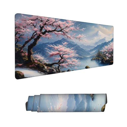 Kirschblüten Mauspad XXL 1000x500mm, Mousepad Rosa Schreibtischunterlage, Wasserdichter Gaming Mauspad, Desk Mat mit Genähten Kanten, Mouse Pad mit Rutschfester Gummiunterseite Gaming Zubehör Hs-435 von Hsqpoobd