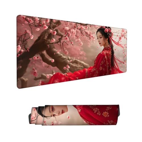 Kirschblüten Mauspad XXL 1600x800mm, Mousepad Frau Schreibtischunterlage, Wasserdichter Gaming Mauspad, Desk Mat mit Genähten Kanten, Mouse Pad mit Rutschfester Gummiunterseite Gaming Zubehör Hs-175 von Hsqpoobd