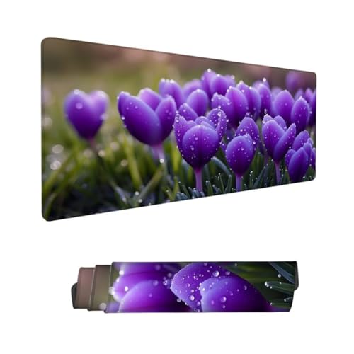 Lila Mauspad XXL 900x400x3mm,Mousepad Tulpe Schreibtischunterlage,Wasserdichter Gaming Mauspad,Desk Mat mit Genähten Kanten,Mouse Pad mit Rutschfester Gummiunterseite Gaming Zubehör,Geschenk Hs-897 von Hsqpoobd