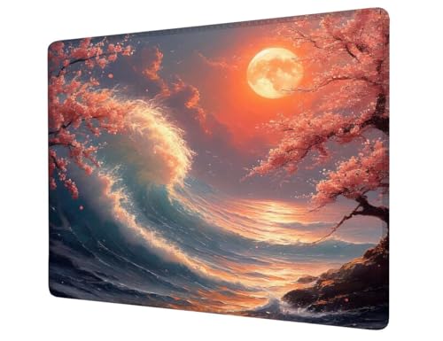 Mauspad Klein 340x280x3mm, Mousepad Mond Schreibtischunterlage, Wasserdichter Gaming Mauspad Wellen Desk Mat mit Genähten Kanten, Rutschfester Mouse Pad für PC, Büro, Laptop, Computer, Geschenk H1-53 von Hsqpoobd