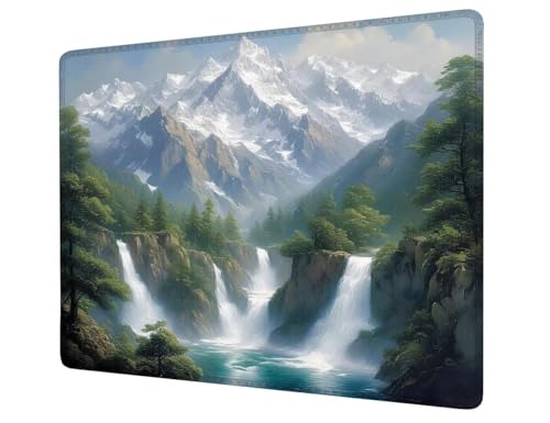 Mauspad Klein 420x350x3mm,Mousepad Berg Schreibtischunterlage,Wasserdichter Gaming Mauspad Wasserfall Desk Mat mit Genähten Kanten,Rutschfester Mouse Pad für PC,Büro,Laptop,Computer,Geschenk H1-177 von Hsqpoobd