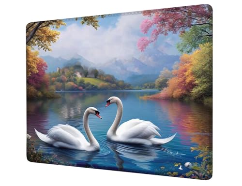 Mauspad Weiß Mousepad Klein 420x350x3mm, Mini Gaming Mauspad Schwan Schreibtischunterlage, Wasserdicht Anti-Rutsch Mouse Pad, Verbessert Präzision und Geschwindigkeit, Gaming Zubehör, Geschenk H1-202 von Hsqpoobd