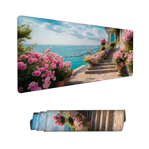 Meer Mauspad XXL 1600x800x3mm,Mousepad Häuser Schreibtischunterlage,Wasserdichter Gaming Mauspad,Desk Mat mit Genähten Kanten,Mouse Pad mit Rutschfester Gummiunterseite Gaming Zubehör,Geschenk Hs-887 von Hsqpoobd