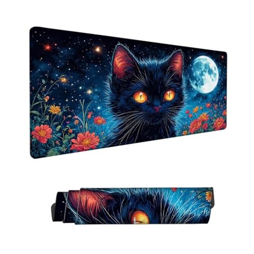 Schwarz Mauspad XXL 1000x500x3mm,Mousepad Katze Schreibtischunterlage,Wasserdichter Gaming Mauspad,Desk Mat mit Genähten Kanten,Mouse Pad mit Rutschfester Gummiunterseite Gaming Zubehör,Geschenk Hs-11 von Hsqpoobd