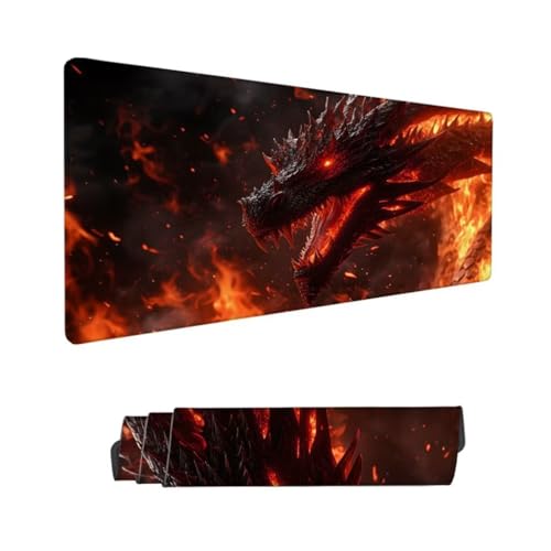 Tier Mauspad XXL 800x400x3mm,Mousepad Drachen Schreibtischunterlage,Wasserdichter Gaming Mauspad,Desk Mat mit Genähten Kanten,Mouse Pad mit Rutschfester Gummiunterseite Gaming Zubehör,Geschenk Hs-745 von Hsqpoobd