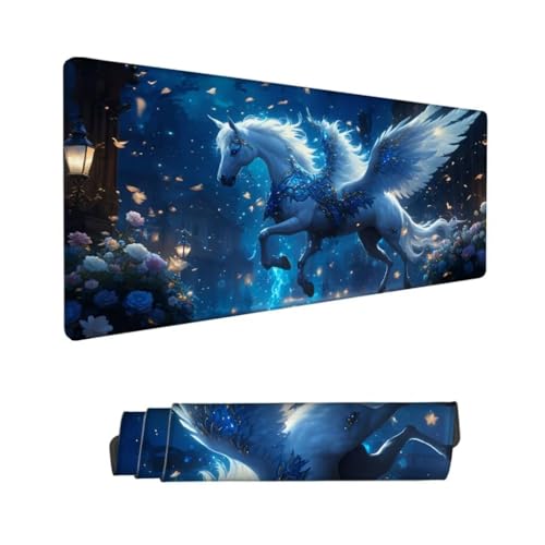 Weiß Mauspad XXL 800x400x3mm,Mousepad Einhorn Schreibtischunterlage,Wasserdichter Gaming Mauspad,Desk Mat mit Genähten Kanten,Mouse Pad mit Rutschfester Gummiunterseite Gaming Zubehör,Geschenk Hs-423 von Hsqpoobd