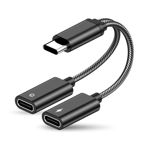 Dual USB C Headphone und Charger Adapter, PD 60W, Unterstützt Stimme, Musik, Leitungssteuerung, 2 in 1 USB C Kopfhörer Adapter, Doppel USB C Buchse Adapter, USB C Kopfhörer Adapter und Laden von Hsupez