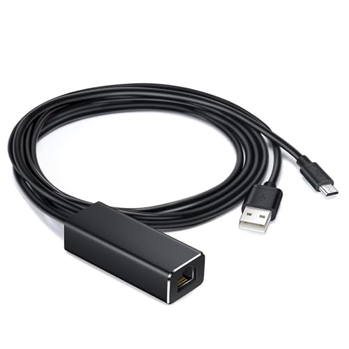 USB auf RJ45 LAN Netzwerkadapter, mit USB 2.0 Netzkabel für Stromversorgung, 10/100 Mbps Micro USB Ethernet Adapter, USB LAN Adapter für Chromecast Fire TV Stick/Home Mini/Ultra/Audio von Hsupez