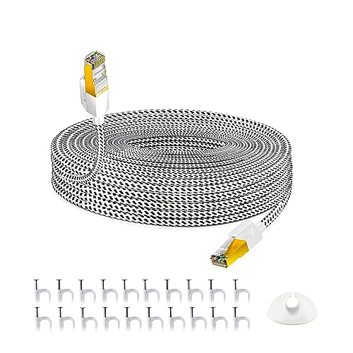 HuLuWa Lan Kabel,netzwerkkabel,Cat7 Ethernet Kabel - 15 Meter, Nylon geflochten, RJ45 vergoldeter Stecker für Router, Modem, TV und Laptop von HuLuWa