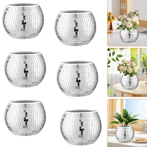 6 Stück Disco Ball Planter, Discokugel Blumentopf, Spiegelkugel Deko Blumentöpfe， discokugel deko übertopf makramee, Disco Kugel pflanzentopf von HuaMuDM