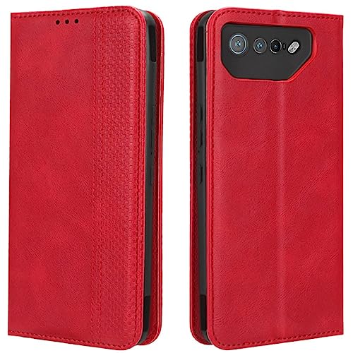 HualuBro Handyhülle für Asus ROG Phone 7 Hülle Leder, Magnetisch Stoßfest Schutzhülle Klapphülle Handytasche Flip Case Cover für Asus ROG Phone 7 5G Tasche, Rot von HualuBro