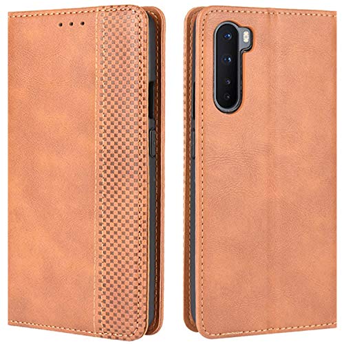 HualuBro Handyhülle für OnePlus Nord Hülle, Retro Leder Stoßfest Klapphülle Schutzhülle Handytasche LederHülle Flip Case Cover für OnePlus Nord 5G Tasche, Braun von HualuBro