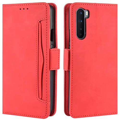 HualuBro Handyhülle für OnePlus Nord Hülle Leder, Flip Case Cover Stoßfest Klapphülle Handytasche Schutzhülle für OnePlus Nord 5G Tasche (Rot) von HualuBro