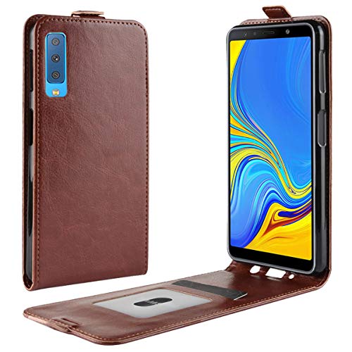 HualuBro Samsung Galaxy A7 2018 Hülle, Premium PU Leder Leather HandyHülle Tasche Schutzhülle Flip Case Cover für Samsung Galaxy A7 2018 Smartphone (Braun) von HualuBro