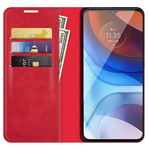 HualuBro Schutzhülle für Motorola Moto G Power 2021, Premium-PU-Leder, magnetisch, stoßfest, Kartenhalter, Ständer, Folio-Klapphülle (rot) von HualuBro