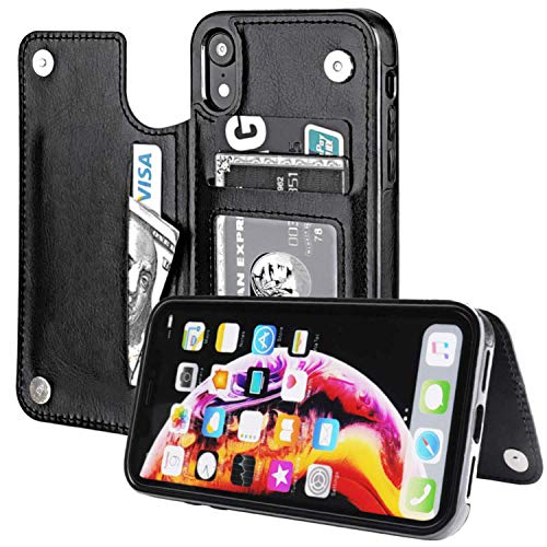 HualuBro iPhone XR Hülle, Leder Brieftasche Etui LederHülle Tasche Schutzhülle HandyHülle [Standfunktion] Handytasche Leather Wallet Flip Case Cover für Apple iPhone XR (Schwarz) von HualuBro