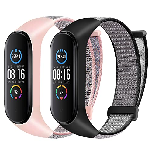 Huamanlou Nylon Armband Kompatibel mit Xiaomi Mi Band 6/Mi Band 5/Mi Band 4/Mi Band 3/Amazfit Band 5 Armband, Weiches Sport Uhrenarmband Verstellbarer Ersatzarmband für Herren Damen von Huamanlou