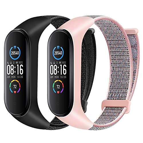 Huamanlou Nylon Armband Kompatibel mit Xiaomi Mi Band 6/Mi Band 5/Mi Band 4/Mi Band 3/Amazfit Band 5 Armband, Weiches Sport Uhrenarmband Verstellbarer Ersatzarmband für Herren Damen von Huamanlou