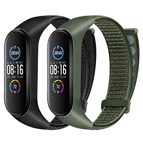 Huamanlou Nylon Armband Kompatibel mit Xiaomi Mi Band 6/Mi Band 5/Mi Band 4/Mi Band 3/Amazfit Band 5 Armband, Weiches Sport Uhrenarmband Verstellbarer Ersatzarmband für Herren Damen von Huamanlou