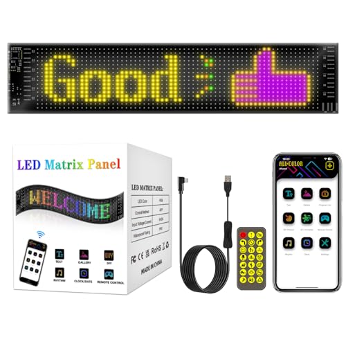 Flexibler Led Anzeigetafel,Led Laufschrift Programmierbar, Auto Led Schild, Led Anzeige Programmierbar mit Bluetooth-App, USB Betriebene, für Auto, LKW, Geschäft, Bar, Graffiti, Animation von Huamengyuan