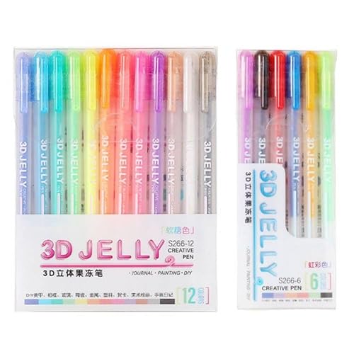 Huamengyuan Pen 12 Farben-Set Gelschreiber 3D-Jelly-Pens Gelstifte Set Inklusive Glitter Metallisch Pastell für Zeichnen Schreiben Erwachsene Malbücher Zeichnungen Notizen Basteln Journaling Doodling von Huamengyuan