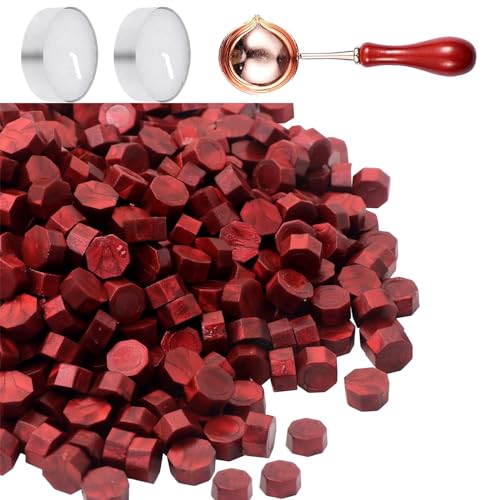 Siegelwachs Perlen Set 400 Stück, Rot Siegelwachsperlen, Siegelwachs Kit, Achteckige Siegelwachsperlen, Für Geschenkverpackung,Briefe, Hochzeitseinladungen Karten und DIY von Huamirra