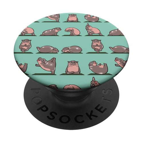 Baby Hippo Moo Deng Yoga PopSockets Klebender PopGrip von Huebucket