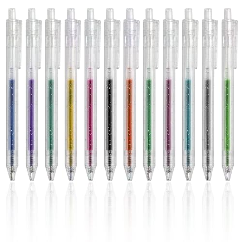 Glitzer-Gelstifte Set, 12 Farben Glitzer Gelschreiber, Mehrfarbige Druckkugelschreiber 1.0 MM, Glänzende Metallic-Tinte für Tagebuch, Malerei, Kritzeln, Bürobedarf und Kunstprojekte von Hugfads