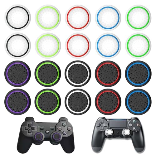 20 Stück Thumbstick Kappen Grip Zubehör Set für PS5/PS4/PS3, Schutzzubehör Kappen für Gamepads, Silikonkappen Joystick Grip für Xbox/Xbox 360/Series X/S/Xbox Elite/Switch Pro Controller von Hugwait