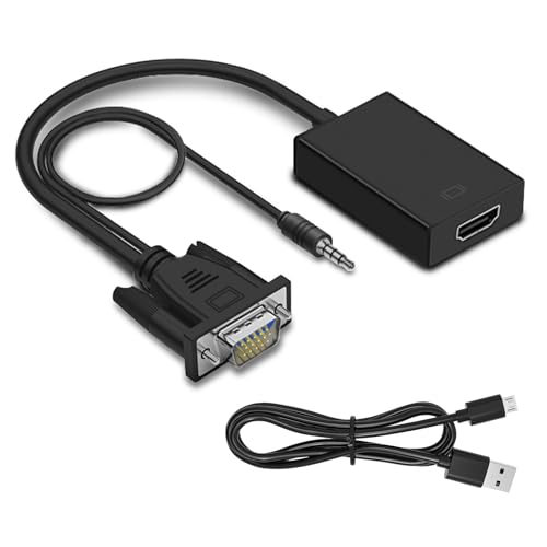 VGA auf HDMI Adapter mit Audio 1080P, VGA zu HDMI Unidirektional Konverter Kabel 15cm, VGA zu HDMI Stecker auf Buchse mit Ladekabel, VGA auf HDMI Kompatibel mit Laptop PC Monitor TV Box Projektor HDTV von Hugwait