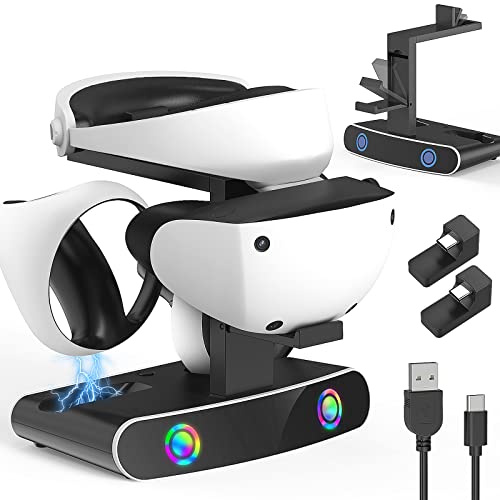 HuiJuKeJi Ladestation für PS VR2 Controller, Ladeanschluss und LED-Licht Schnellladestation Ladegerät Ständer für Playstation VR2 Controller und Headset Ständer VR Zubehör von HuiJuKeJi