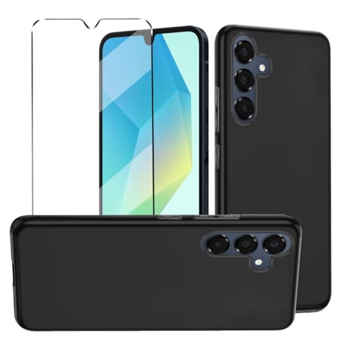 HuiYouMY 2-in-1-Hülle kompatibel mit Samsung Galaxy A16 4G Cover mit 1 Packung gehärtetem Glas Displayschutzfolie für Samsung Galaxy A16 4G, Slim Fit Soft TPU Stoßfest Anti-Kratzer Handyhülle - von HuiYouMY