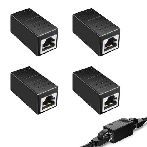 Hukneqn 4 Stück RJ45 Kupplung Verbinder, 10 Gigabit Netzwerkkabel Verbinder, LAN Kabel verlängerung, Kompatibel mit Cat7, Cat6, Cat5, Hochgeschwindigkeits Datenübertragung, Modular Geschirmt von Hukneqn