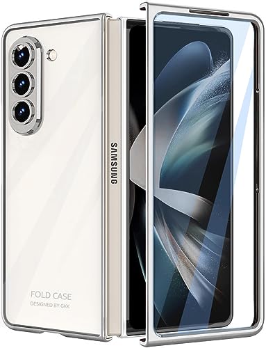 Klar Hülle für Samsung Galaxy Z Fold 5 Hülle mit Displayschutzfolie, Transparente Kristallklare Beschichtung Slim Hard PC Stoßfeste Kratzfeste Vollschutz Cover für Samsung Galaxy Z Fold 5 5G (Silber) von Hulveze