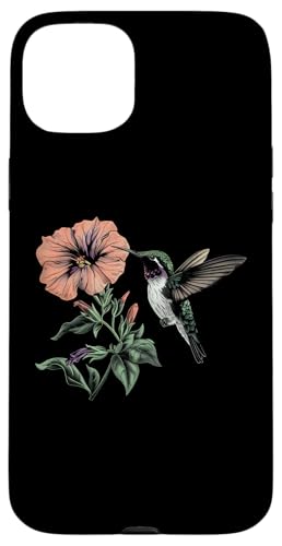 Hülle für iPhone 15 Plus Kolibri beobachtet Petunien Blumenmädchen Pflanze Mama von Hummingbird Bird Watching Apparel