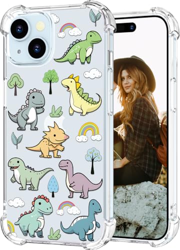Hungo Schutzhülle für iPhone 15, klares Design, niedlich, ästhetische Designer-Hülle, kompatibel mit iPhone 15, niedliche Dinosaurier, Kawaii von Hungo