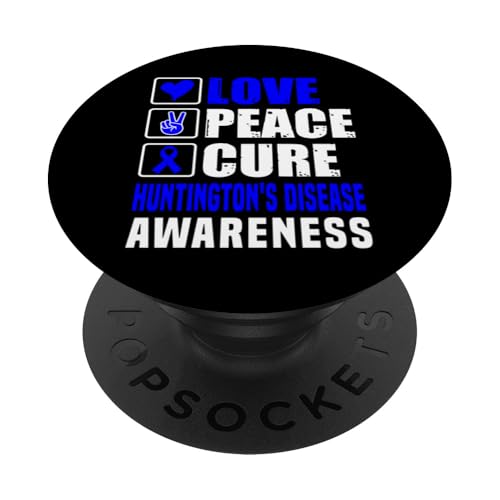 Blaues Band für Huntington's Disease Awareness Love Peace Cure PopSockets mit austauschbarem PopGrip von Huntingtons Disease Awareness Products (Lwaka)