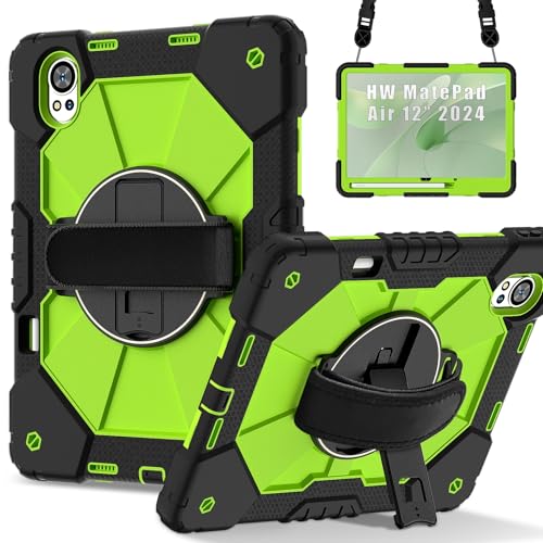 Tablet PC Hülle Compatible with Huawei MatePad Air 12 inch 2024 Tablet Case Full Protective Shockproof Case, Case with Pencil Holder&Rotating Multi-Function Grip Bracket Schutzhülle(Black+Yellow Green von HurrayB