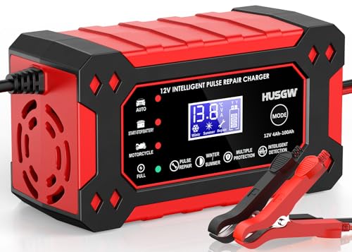 6A Ladegerät Autobatterie, 12V KFZ Batterieladegerät Vollautomatisches Intelligentes Erhaltungsladegerät, LCD-Bildschirm Vollautomatisches Ladegerät für Auto, Motorrad, Rasenmäher oder Boot (6A) von Husgw