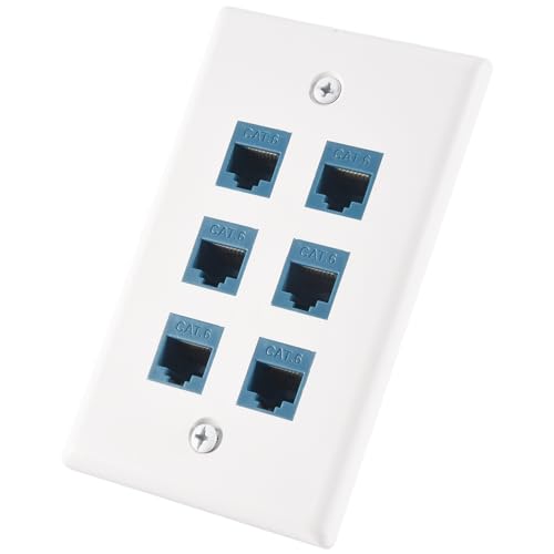 Huudngeje Cat 6 Ethernet Wand Platte 6 Port, Ethernet Wand Platte Buchse-Buchse Abnehmbar, Kompatibel mit Cat7/6/6E/5/5E von Huudngeje