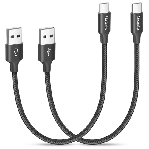 Huukein USB C Kabel Schwarz 30cm, Kurz 0.3M Nylon Ladekabel USB A auf USB C Schnellladen für Samsung Galaxy S23 S20 FE A54 A34 A14, iPhone 15, Pixel, Android Auto, CarPlay, Powerbank von Huukein