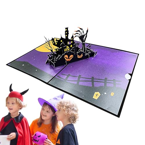 Huvqianu Halloween-3D-Karte,Halloween-3D-Geburtstagskarte - Halloween-Papierkarten für Kinder | Halloween-Karten 3D, Spukhaus-Halloween-Grußkarten für Kindergeburtstag von Huvqianu