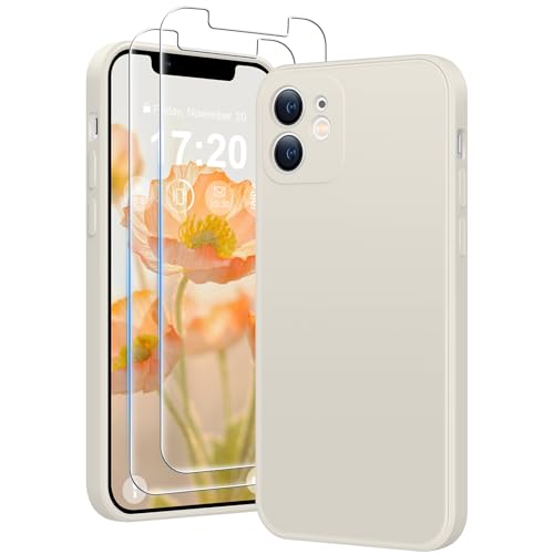 HuwaiH 3 in 1 Hülle für iPhone 11,Liquid Silikon Hülle mit 2 Stück 9H 0.33mm Panzerglas, Upgraded Kameraschutz, Soft Mikrofaserfutter Kratzfeste Stoßfeste Handyhülle für iPhone 11(Weiß) von HuwaiH